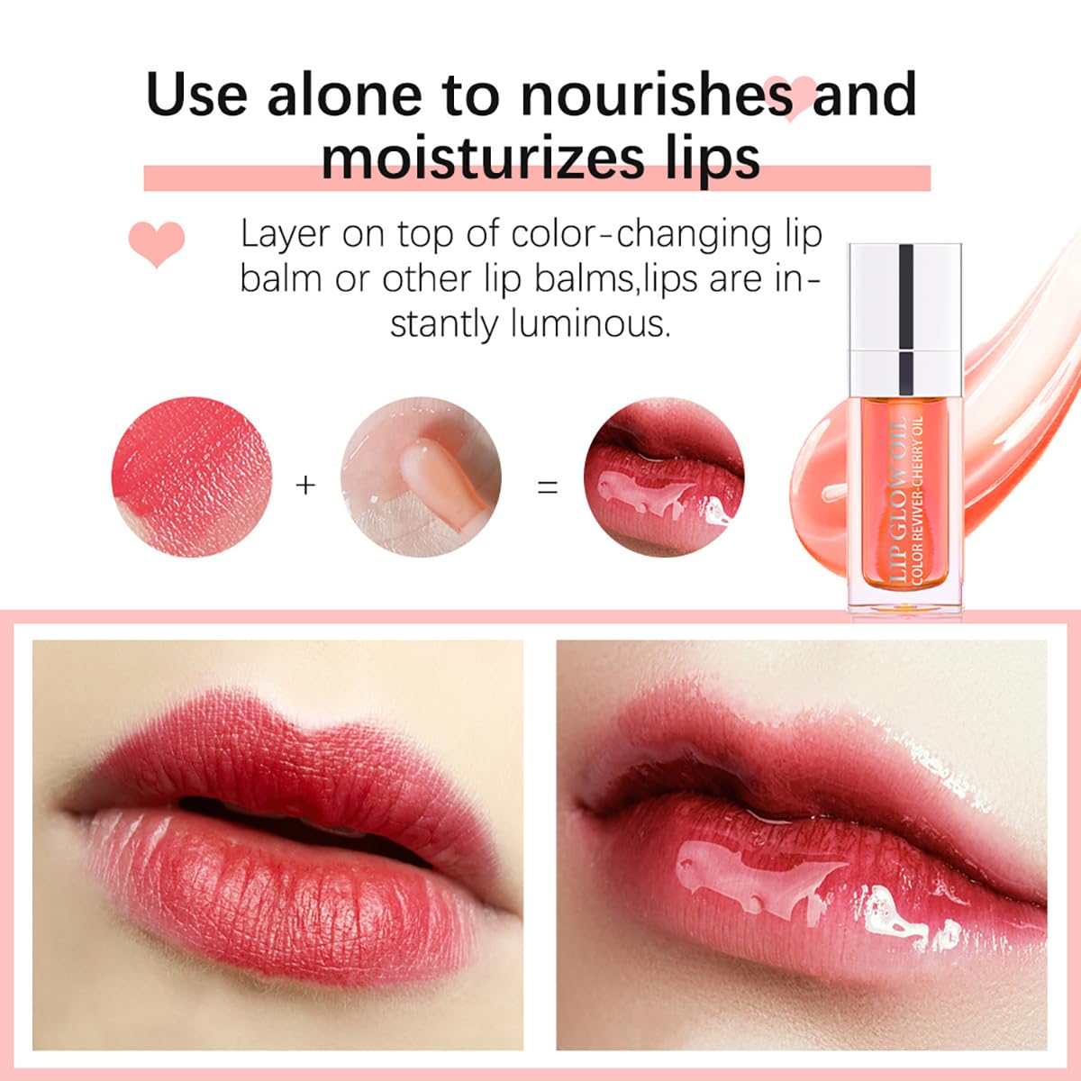 Hydrating Lip Glow Oil Moisturizing Plumping Lip Tint Lip Gloss Transparent Lip Balm Long Lasting Nourishing Repairing Lightening Lip Lines (004# CORAL)