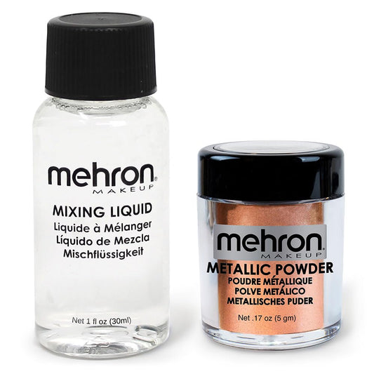 Mehron Makeup Metallic Powder (.17 oz) with Mixing Liquid (1 oz) (COPPER)
