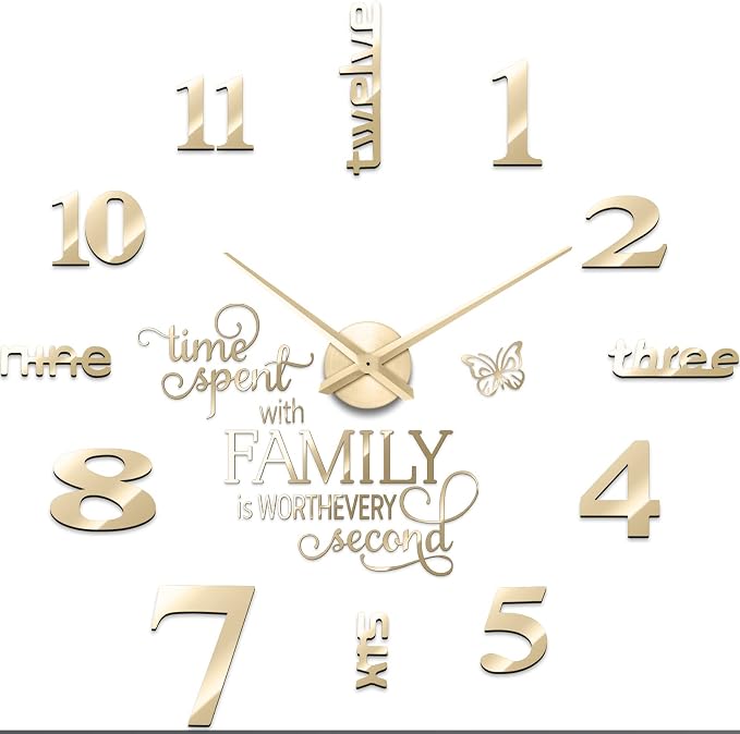 Junkin 3D Large Frameless DIY Wall Clock Modern Decor Family Quote Wall by Junkin