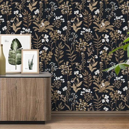 Black Moody Floral Wallpaper Peel and Stick 17.3" x 787" Contact Paper - Image 6