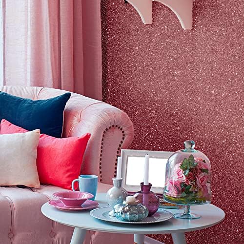 VEELIKE Rose Gold Glitter Wallpaper 15.7''x118'' Sparkle Pink Peel and Stick - Image 6