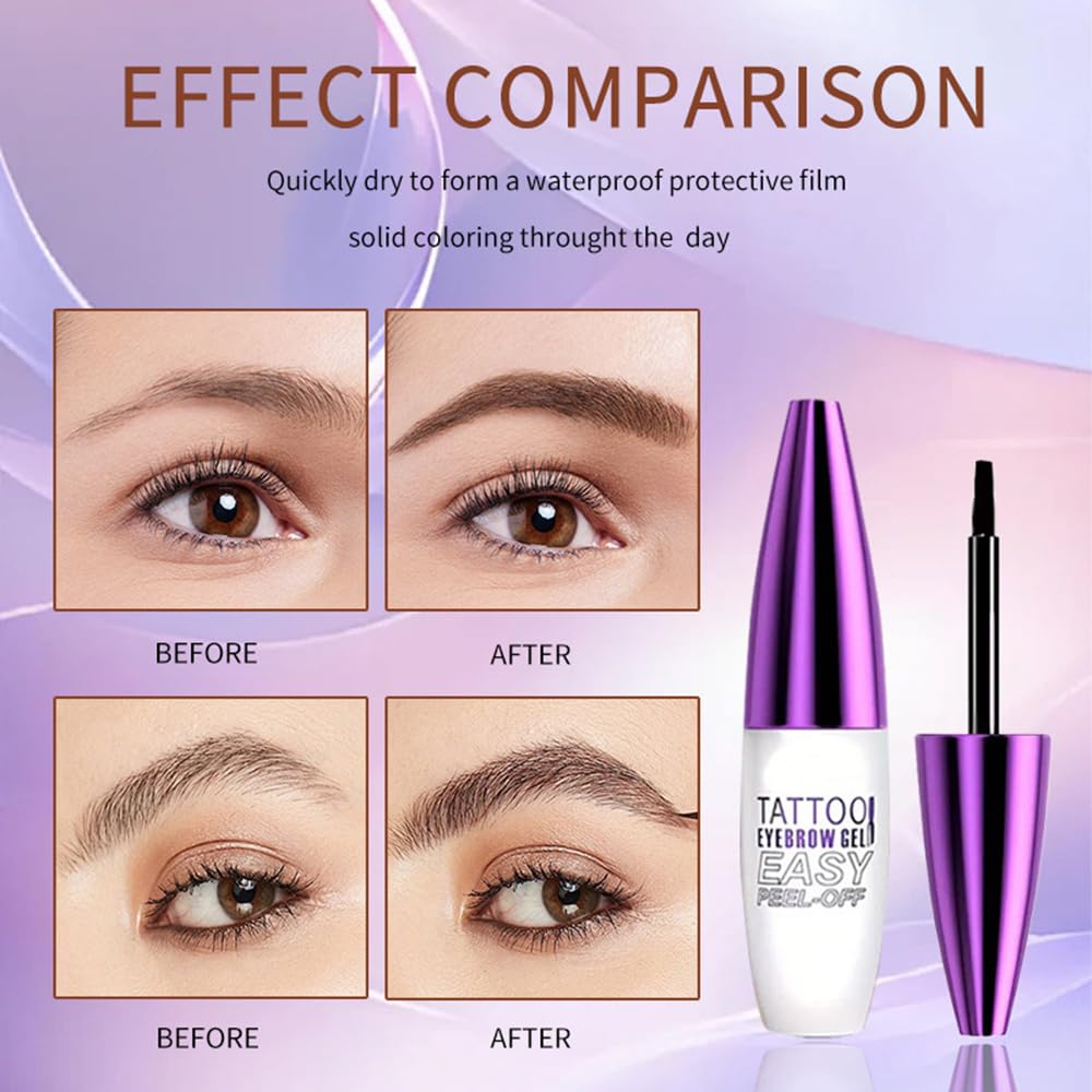Peel Off Tattoo Brow Tint Gel - 2pcs Gray Brown Eyebrow Kit, Waterproof, Transfer-Proof & Sweatproof, Quick Peel Formula for Natural Fuller Brows, Mother’s Day Gifts for Women All Skin Types