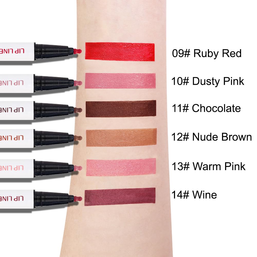 2Pcs Longwear Liquid Lip Liner Stain Marker Pen Set Long Lasting Waterproof, Black Cherry Wine Red Matte Permanent 24 Hour Lip Liner and Lipstick Combo, Color Stay Lipliner All Day Lips Stain peel off