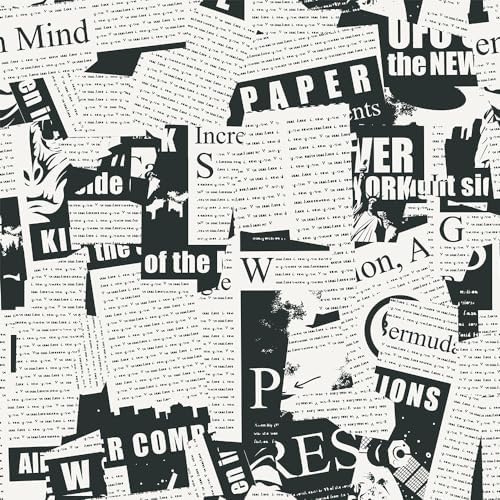 Black and White Vintage Newspaper Script News Modern Peel and Stick Wallpaper by VistaPalette