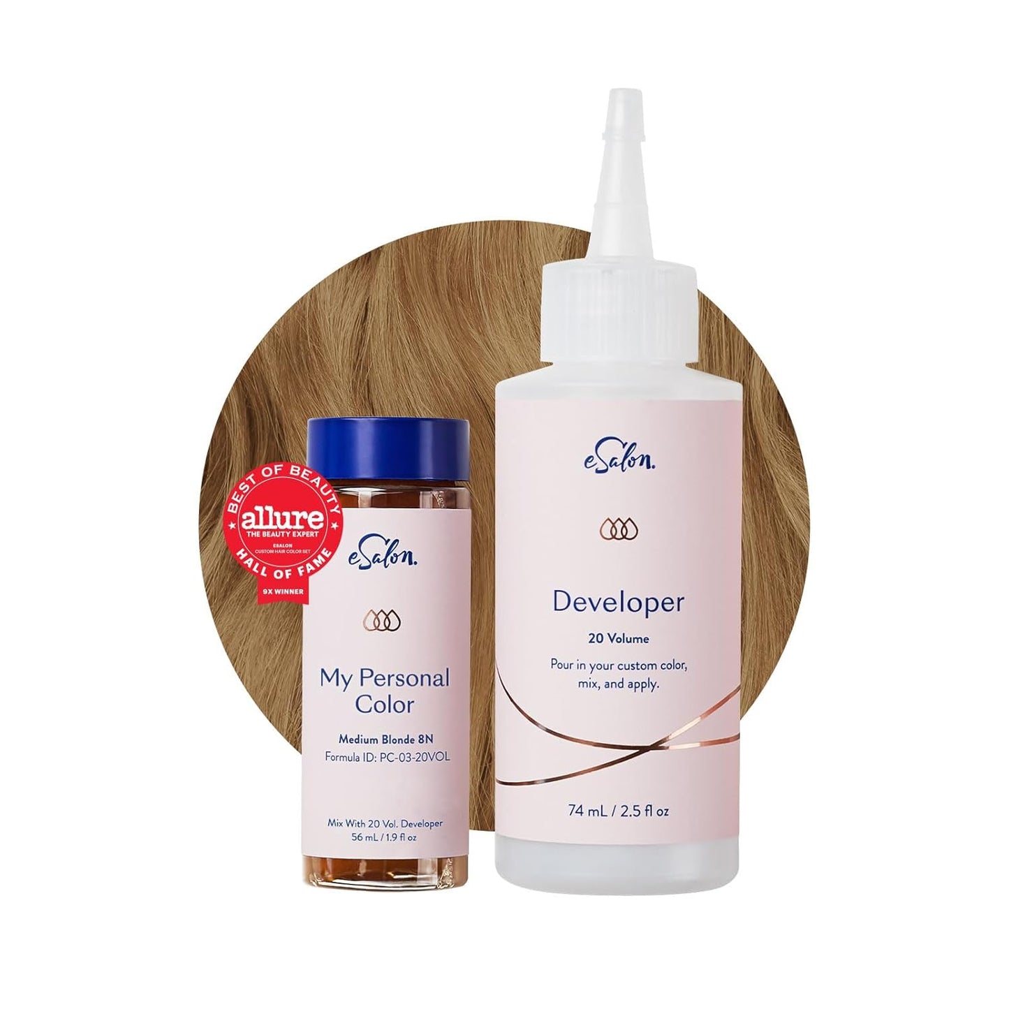 eSalon Permanent Hair Color & Hair Dye Complete Kit- Medium Blonde - Personal Colorist Kit for Up To 100% Gray Coverage for All Hair Types - Professional-Grade Ammonia-Free Hair Dye