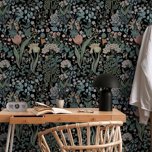 Toduso Peel and Stick Wallpaper Vintage Wall Paper Black Floral Contact Paper - Image 2