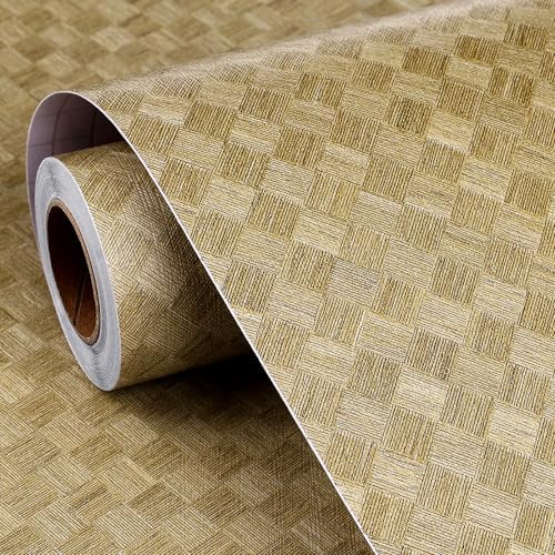 FunStick 24"x200" Retro Tan Brown Wallpaper Peel and Stick Grass Cloth by FunStick