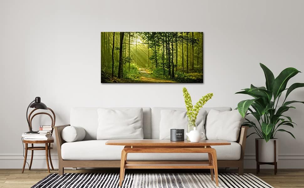 Green Morning Sunlight Forest Scenery Canvas Wall Art - Image 2