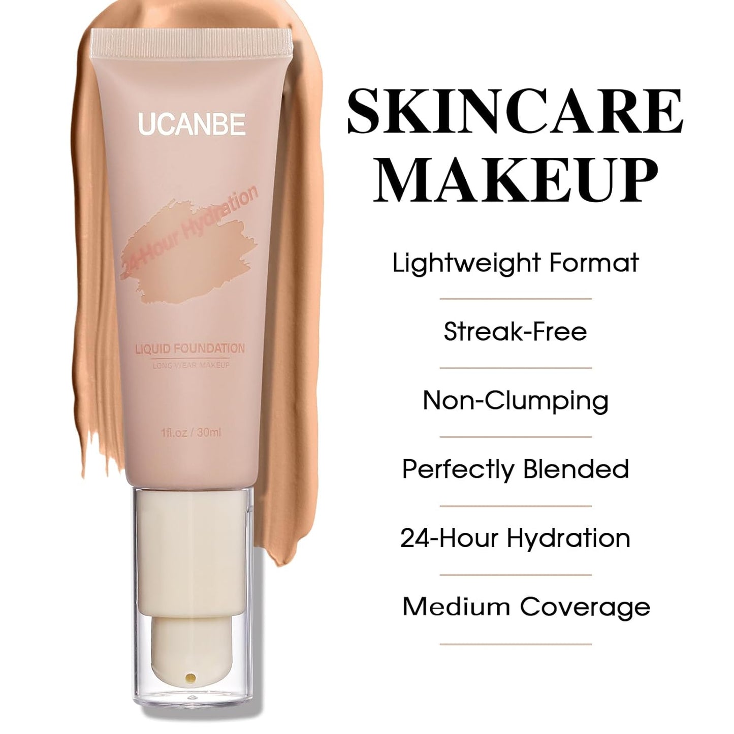 UCANBE Matte Liquid Foundation Makeup, Medium to Full Coverage Waterproof Longwear Serum Cream Foundation for Combination & Oily Mature Skin, Lightweight Hydrating & Nourishing, Nude Beige, 1 fl. oz.