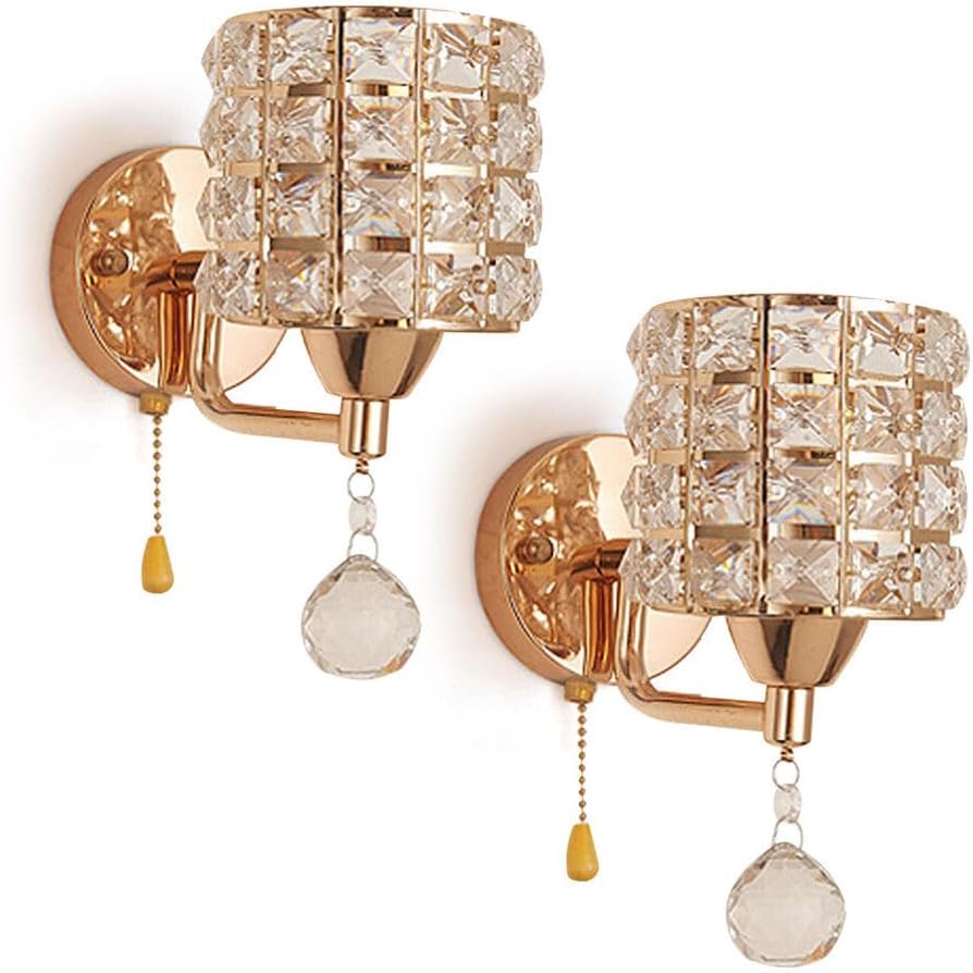 Modern Luxury Gold Crystal Wall Sconces Set of 2, Hardwired Lights Standard E26 by Unknown