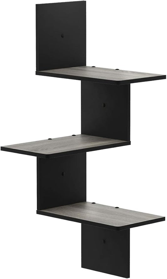 Furinno Rossi Wall Mounted Shelves 3-Tier Rectangle French Oak Grey/Black by Furinno-FitsYourSpaceFitsYourBudget