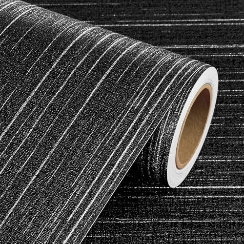 Livelynine Black Grasscloth Wallpaper Textured Peel and Stick Wallpaper Black by Livelynine