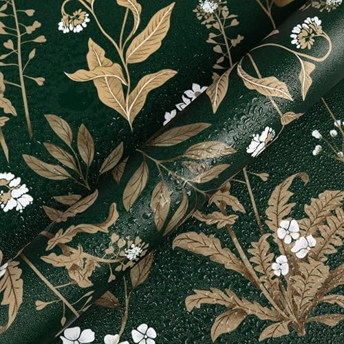 Abyssaly Dark Green Floral Peel and Stick Wallpaper 17.3" x 393.7" by Abyssaly