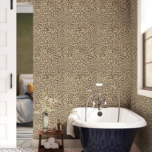 Simon&Siff Leopard Print Peel and Stick Wallpaper 17.3"x400" Black/Brown by SimonSiff
