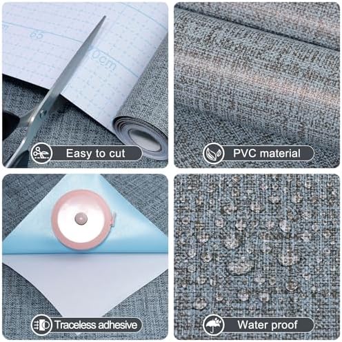 Amiya Grasscloth Wallpaper 17.3"x120" Blue Peel and Stick Faux Fabric Linen - Image 7