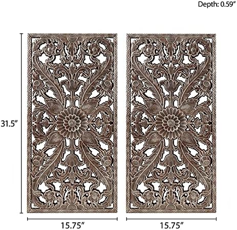 Madison Park Carved Wood Wall Art 2 Piece, Floral Wooden Carving Wall Decor - Image 3