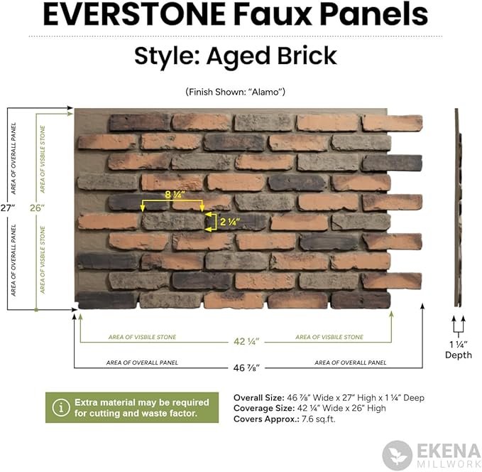 EverStone Aged Brick Faux Brick Panel, 46 7/8"W x 27"H x 1 1/4"D, Ash Color - Image 2