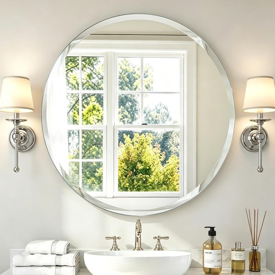 32 Inch Frameless Round Bathroom Mirror by GOAND