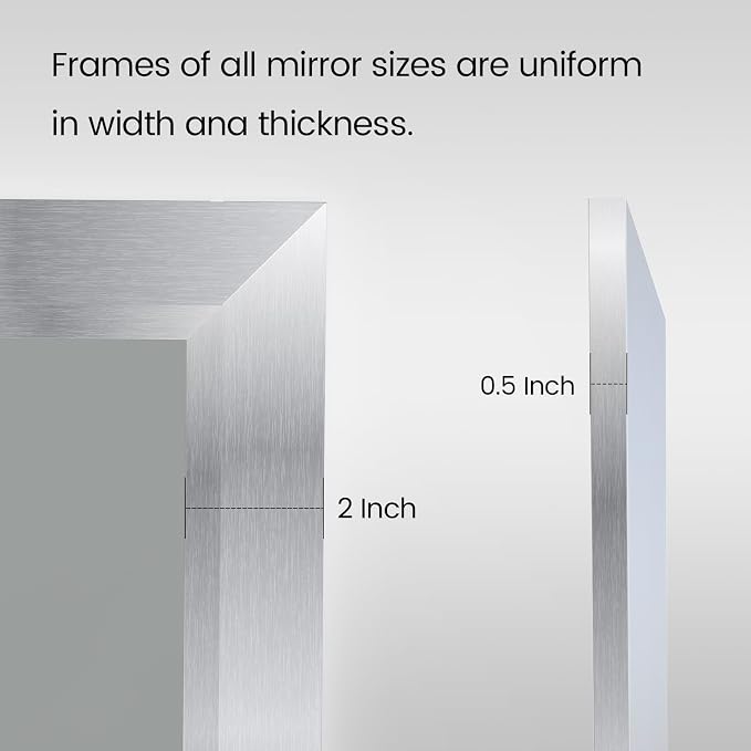 Amorho Bathroom Mirror, 28x32 Inch Silver Thick Metal Framed Wall Mirrors - Image 6