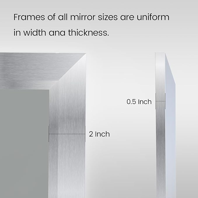 Amorho Bathroom Mirror Silver, 40x32 Inch Thick Metal Framed Wall Mirrors - Image 4