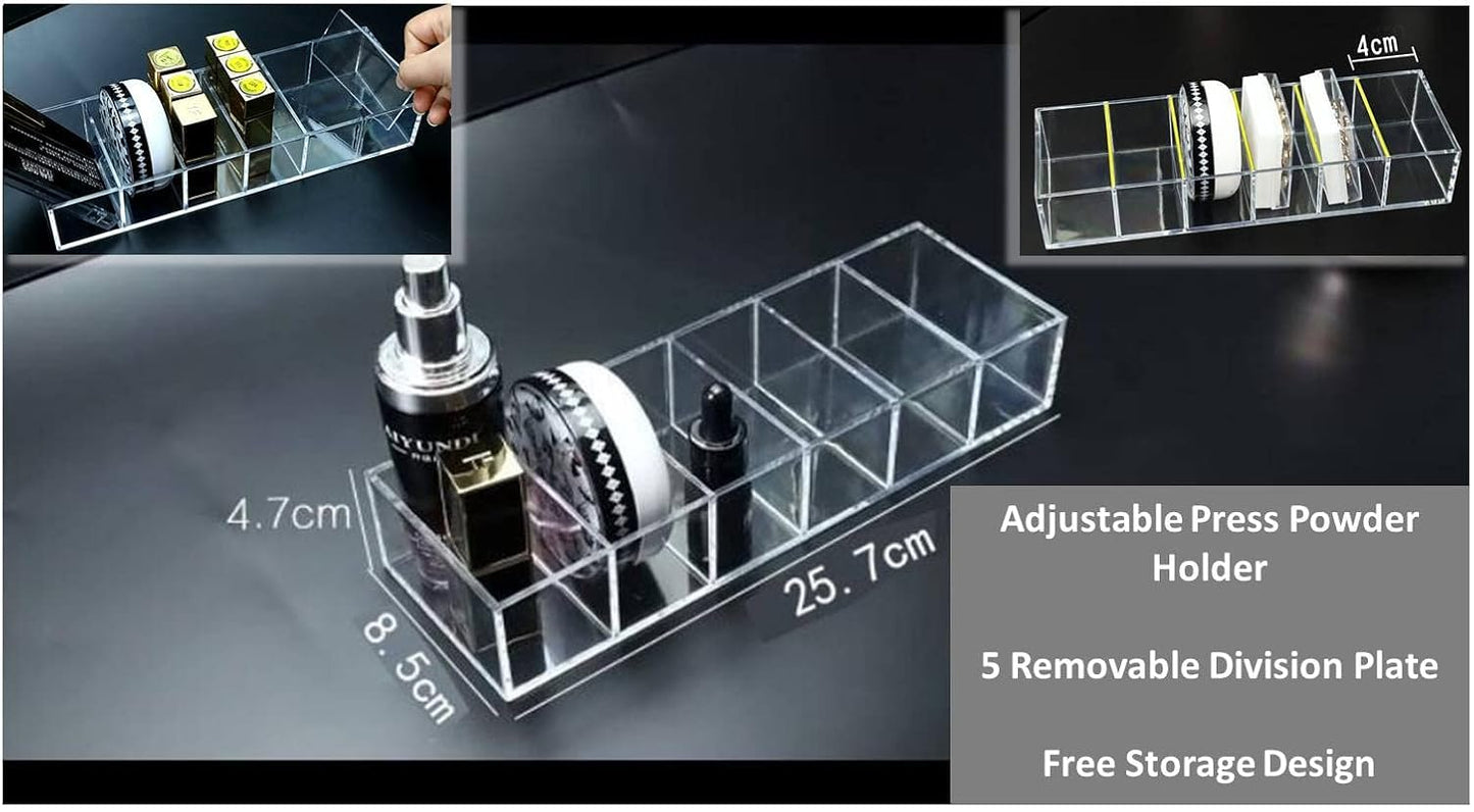 Acrylic Makeup Organizer Cosmetic Storage Makeup Display Case Lipstick Holder Dispenser Adjustable Canister Bathroom Container (10 x 3.4 x 1.9 inches, 6 Partitions, Transparent)