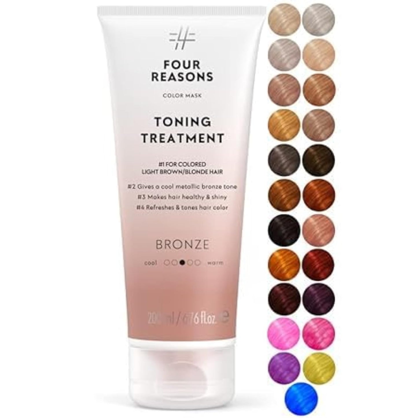 FOUR REASONS Color Mask - Bronze - (19 Colors) Toning Treatment, Color Depositing Conditioner, Tone & Enhance Color-Treated Hair - Semi Permanent Hair Dye, Vegan and Cruelty-Free, 6.76 fl oz