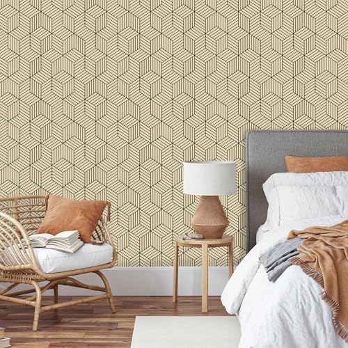 MelunMer Brown Geometric Wallpaper Peel and Stick Removable 17.7”×118” - Image 2