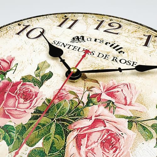 Lafocuse 12 Inch Silent Wooden Rustic Pink Rose Wall Clocks - Image 6
