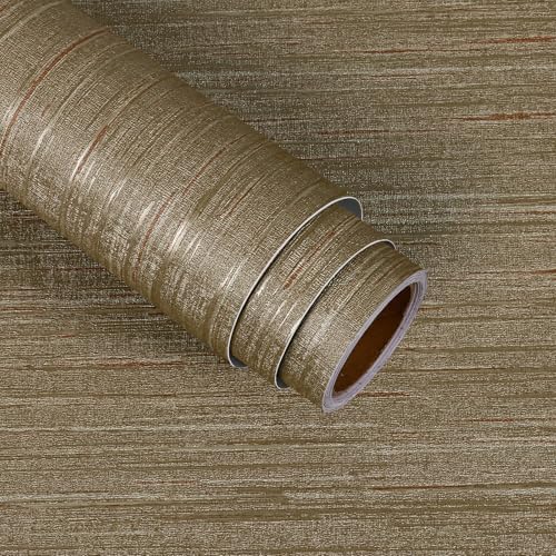 VaryStyle 15.7"x393" Tan Brown/Gold Grasscloth Peel and Stick Wallpaper Vintage by VaryStyle