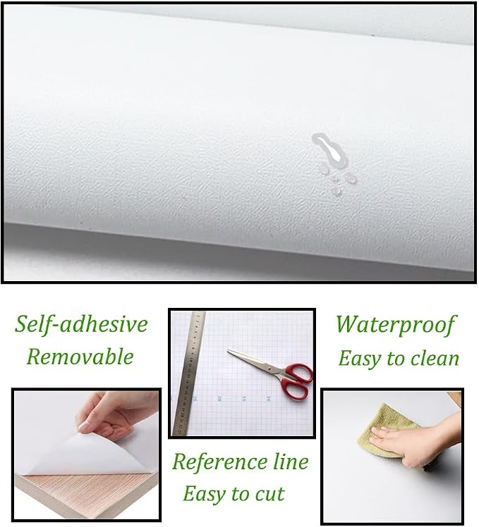 Safiyya 314.9"x17.7" Peel and Stick Wallpaper White Contact Paper Solid Color - Image 2