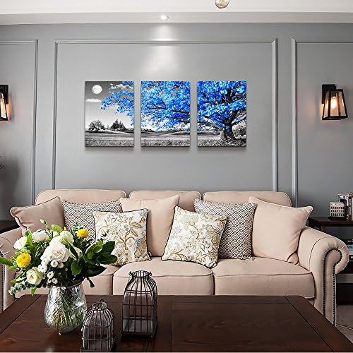 Wall Art For Living Room black and white Blue tree moon Canvas Wall Decor for - Image 6