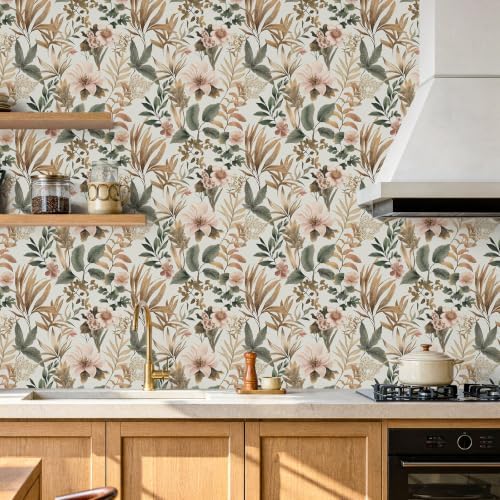 Laatse Vintage Pink Green Gold Floral Botanical Wallpaper 17.5''x118'' - Image 6