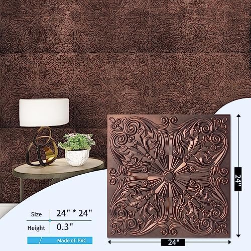 Art3d Spanish Floral Drop Ceiling Tiles, 2 x 2 ft, Antique Copper - Image 4