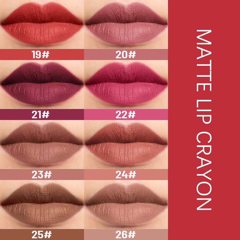 BINGBRUSH Lip Crayons Matte Longwear Lipstick Pack Set,Moisture Smooth Lipliner With Built-in Sharpener Ultimate Super Stay Ink Lip Crayon for Makeup,Waterproof Velvet Lipgloss Lip Stain(24Indian Red)