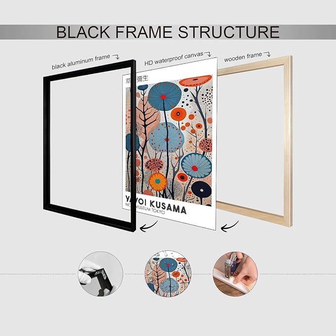 Yayoi Kusama Black Framed Wall Art 16x24in Vintage Japanese Painting Posters - Image 3