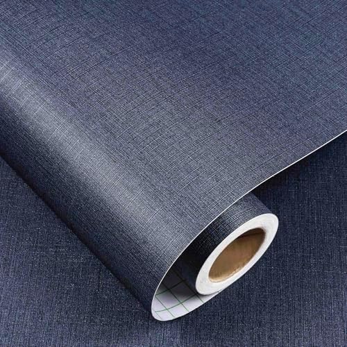 Decotalk Blue Wallpaper Peel and Stick Dark Blue Grasscloth Wallpaper by Decotalk