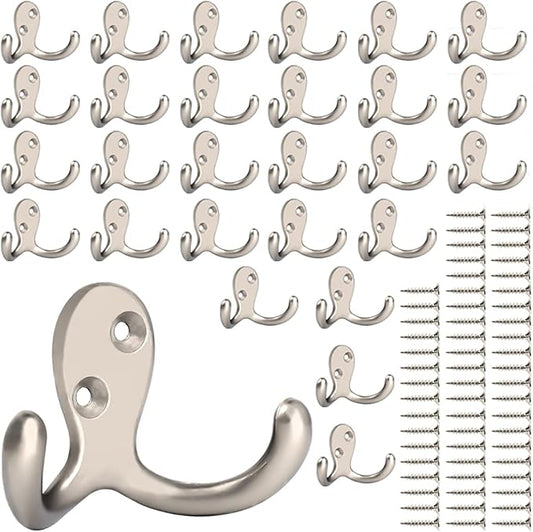 IBosins 28 Pack Heavy Duty Double Prong Coat Hooks Wall Mounted by IBosins