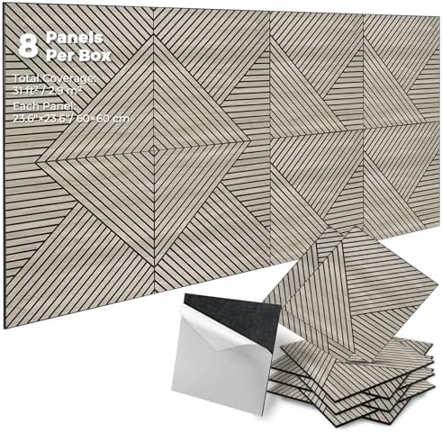 3D Peel and Stick Acoustic Wall Panels – 8 Pack Self-Adhesive Wood Pattern by Unknown
