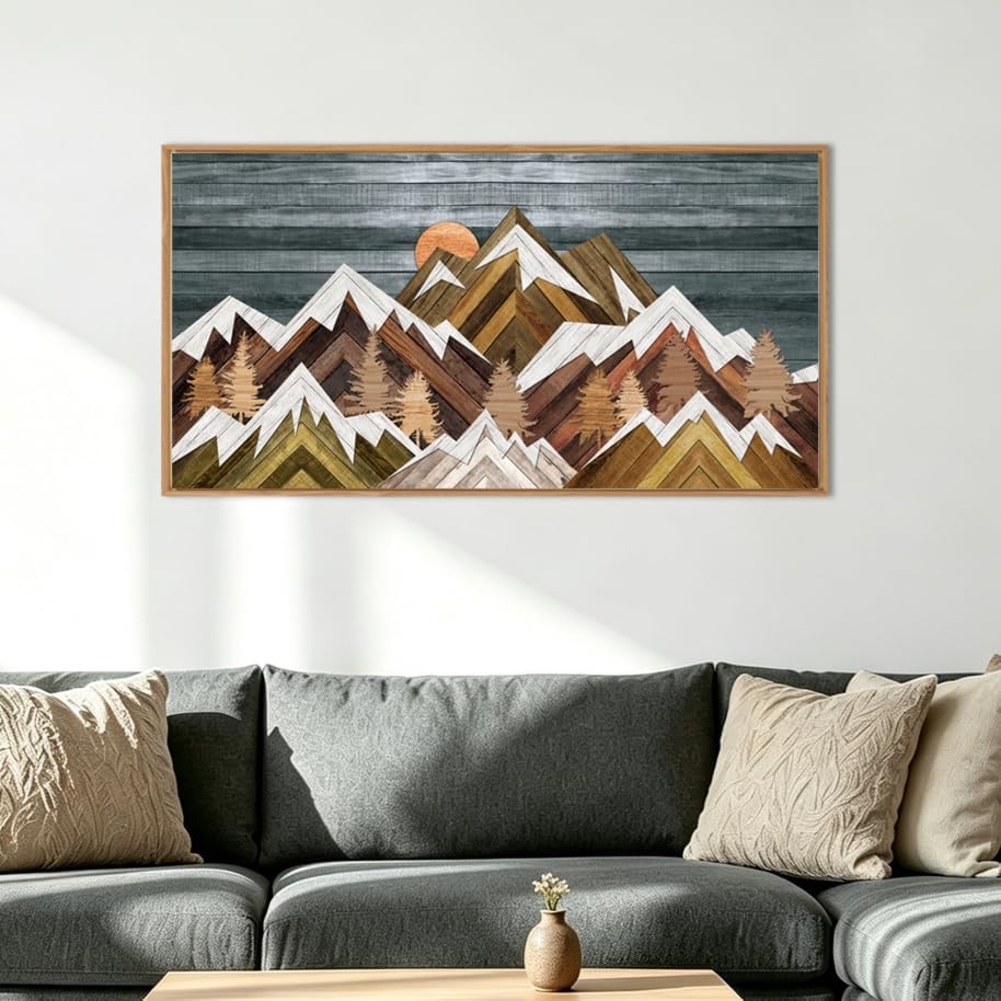 BINCUE Boho Mountain Wall Art Framed Mountain Landscape Canvas Artwork - Image 5