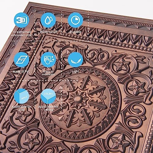 Art3d 12-Pack PVC Drop Ceiling Tiles, 2 x 2 ft, Antique Copper - Image 6