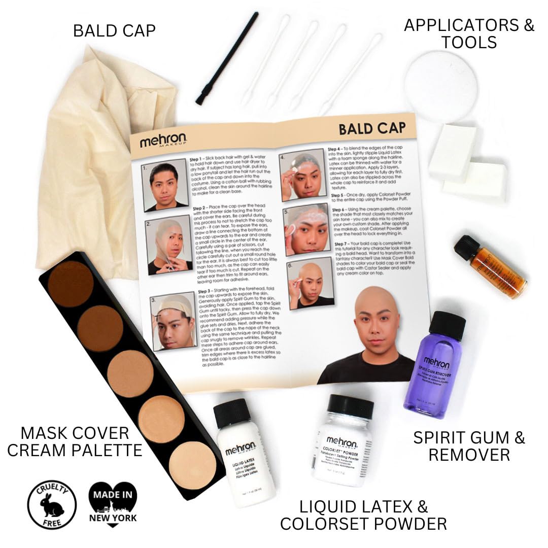 Mehron Makeup Premium Character Kits| Makeup Kits for Halloween & Cosplay| Made in the USA | Complete Makeup Kit | Includes all Makeup, Tools, & Instructions on How to Create the Look | (Bald Cap)
