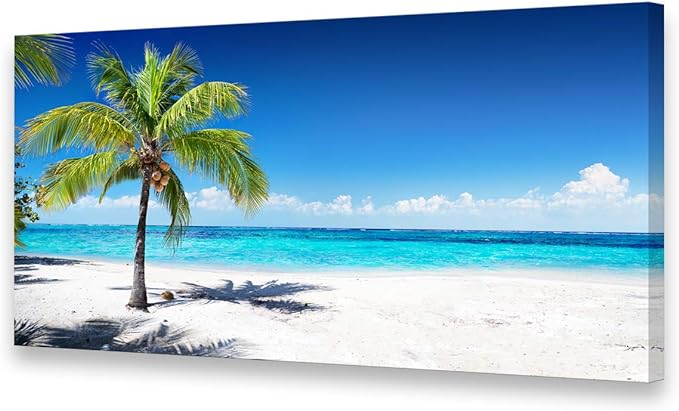 Baisuart Large Canvas Wall Art Summer Ocean Waves Coconut Trees on Sands Beach by Baisuart