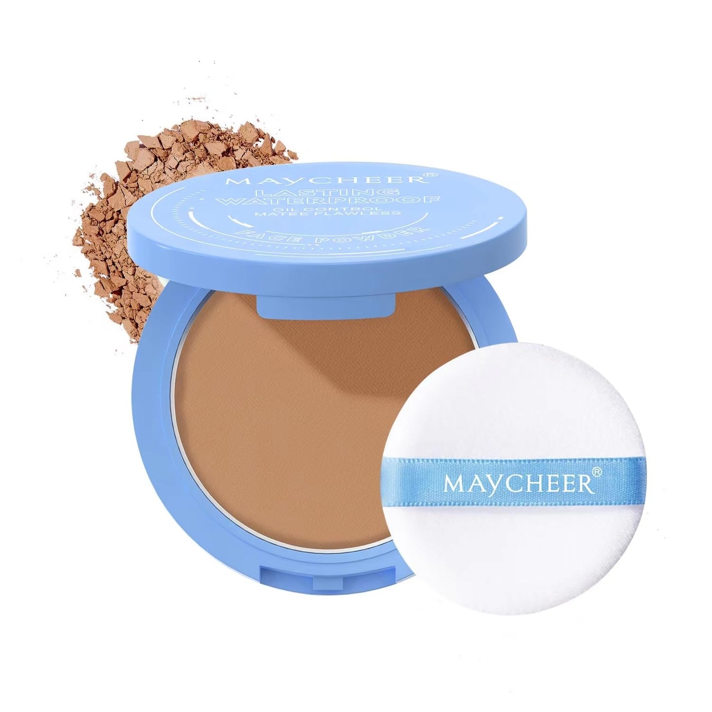 LAMUSELAND Pressed Powder Compact, Oil Control Brighten Skin 3 Color Face Powder, Whitening Highlighting Face Makeup Tools for Women Girls (JG06)
