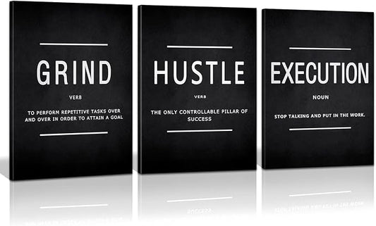 KAWAHONE Grind Hustle Execution Quotes Framed Wall Art, Inspirational Painting by KAWAHONE