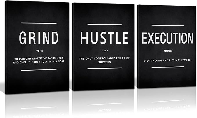 KAWAHONE Canvas Painting Wall Art, Grind Hustle Execution Motivational Wall Art by KAWAHONE