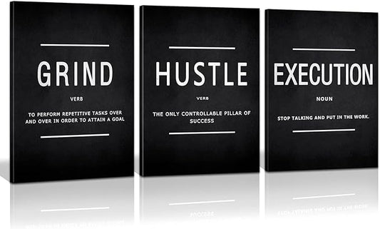 Large Office Painting, Grind Hustle Execution Motivational Poster Entrepreneur by KAWAHONE