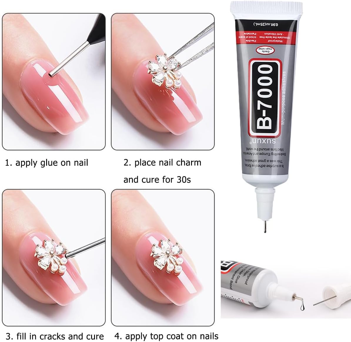 White And Gold Rhinestones with Glue(S8-S30) for Bedazzling,2mm-6mm Non-Hotfix Flatback Nail Gems Beads with B7000, Resin Nail GemsStones Diamond Kit for Bedazzle Crafting, Nails DIY Art Decoration