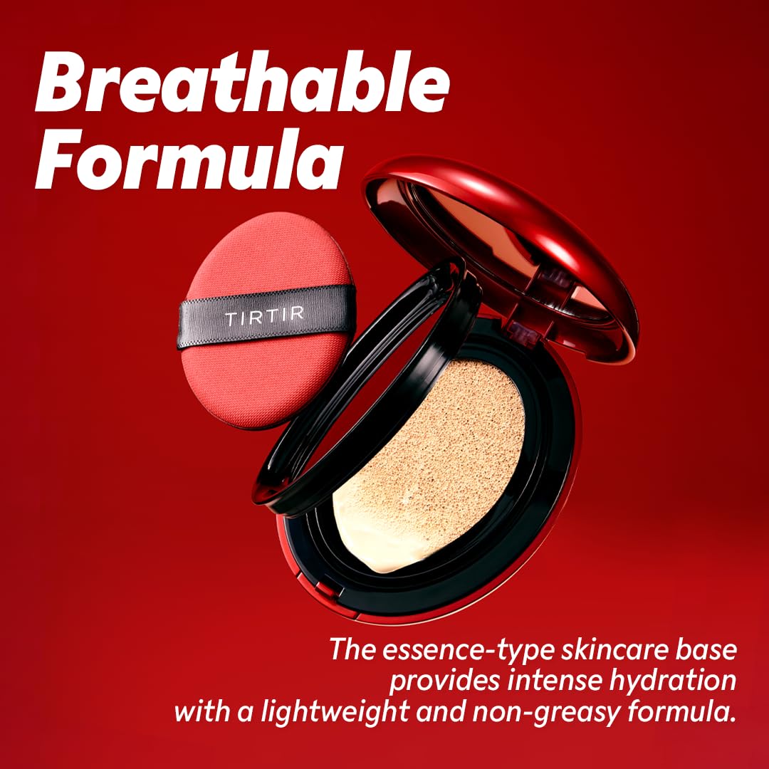 [*Mini Size*] TIRTIR Mask Fit Red Cushion Foundation | Full coverage, Weightless, Skin fit, Satin Glow Finish, Korean Makeup BB Foundation, beauty, Tattoo cover up, Buildable (#34W Toffee, 0.15 Fl Oz)