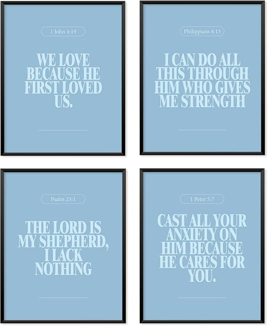 Locomiss Light Blue Christian Wall Art Decor Posters, Modern Bible Verse Prints by Unknown