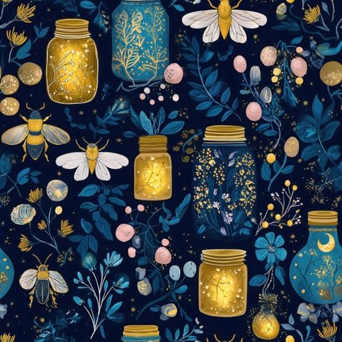 Enchanted Firefly Jar Peel and Stick Wallpaper, Night Botanical Wallpaper by Unknown